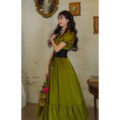 青白橡の貴婦人のレトロワンピース