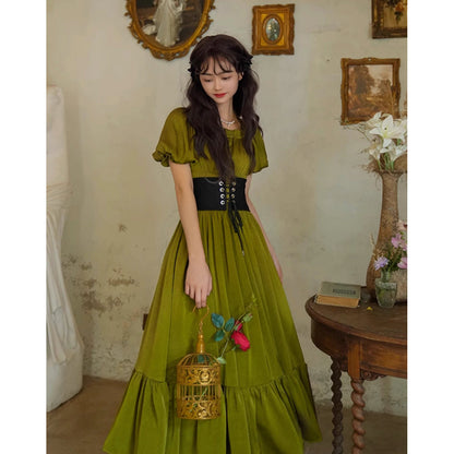 青白橡の貴婦人のレトロワンピース