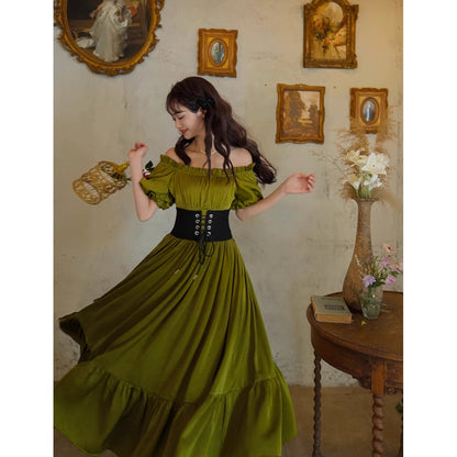 青白橡の貴婦人のレトロワンピース