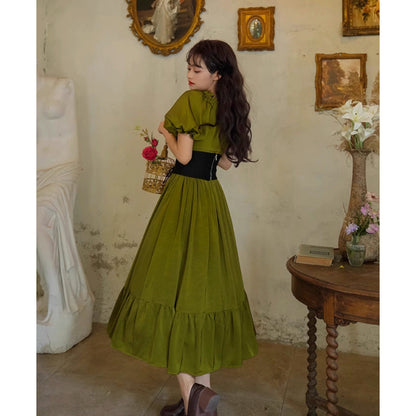 青白橡の貴婦人のレトロワンピース