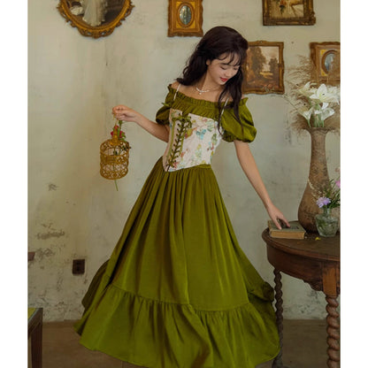 青白橡の貴婦人のレトロワンピース