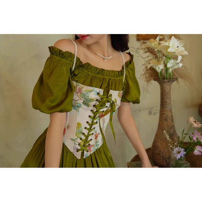 青白橡の貴婦人のレトロワンピース