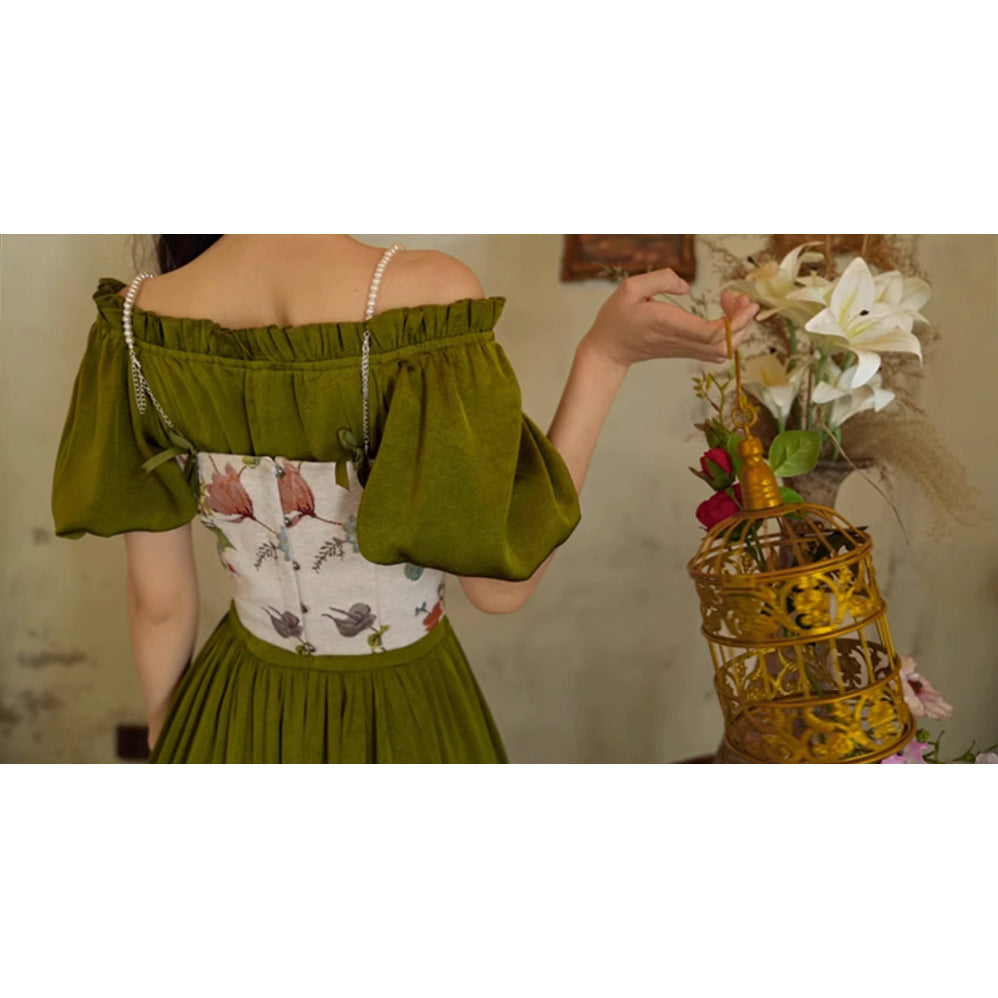 花鳥画の刺繍コルセット