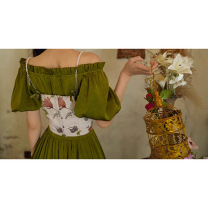 花鳥画の刺繍コルセット