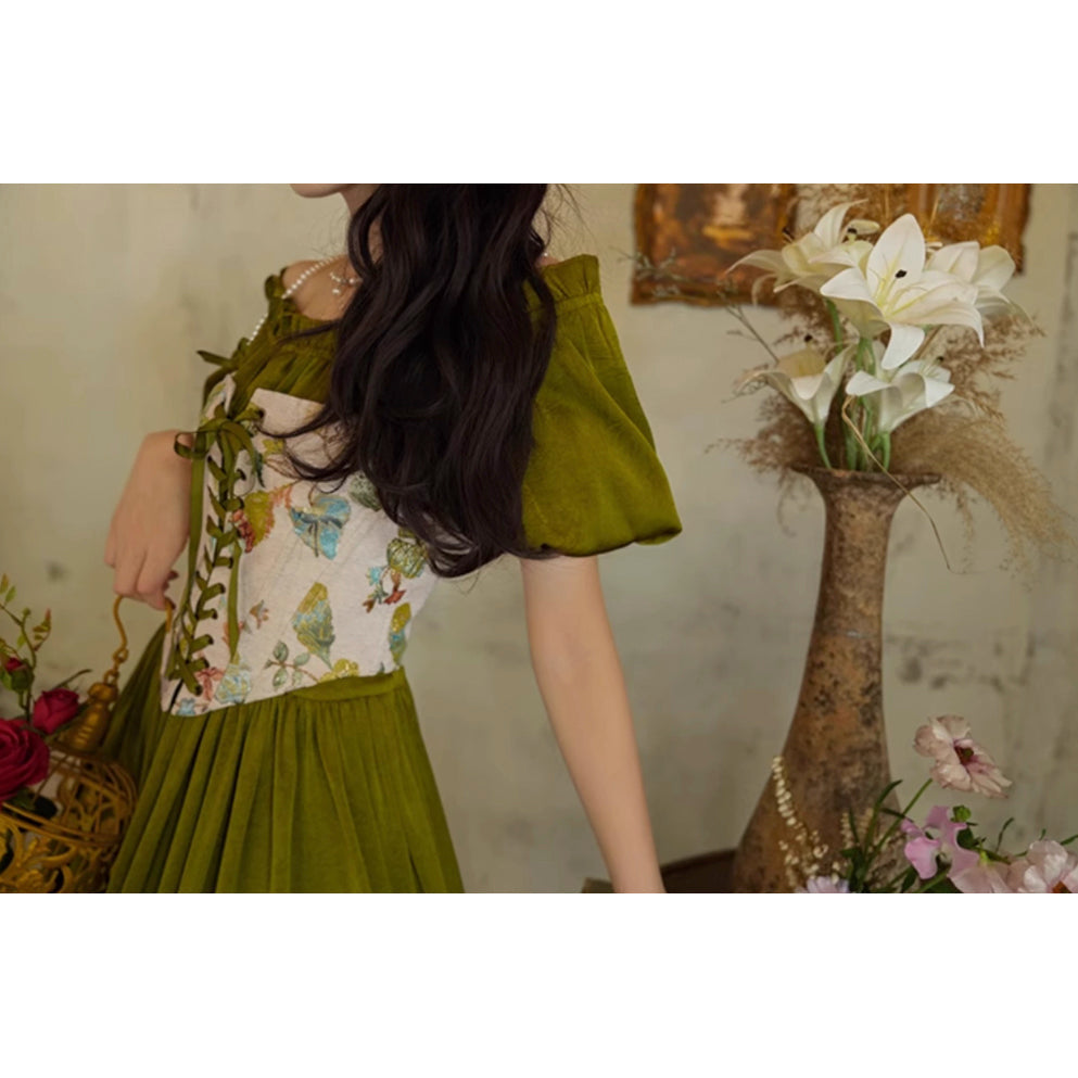 花鳥画の刺繍コルセット