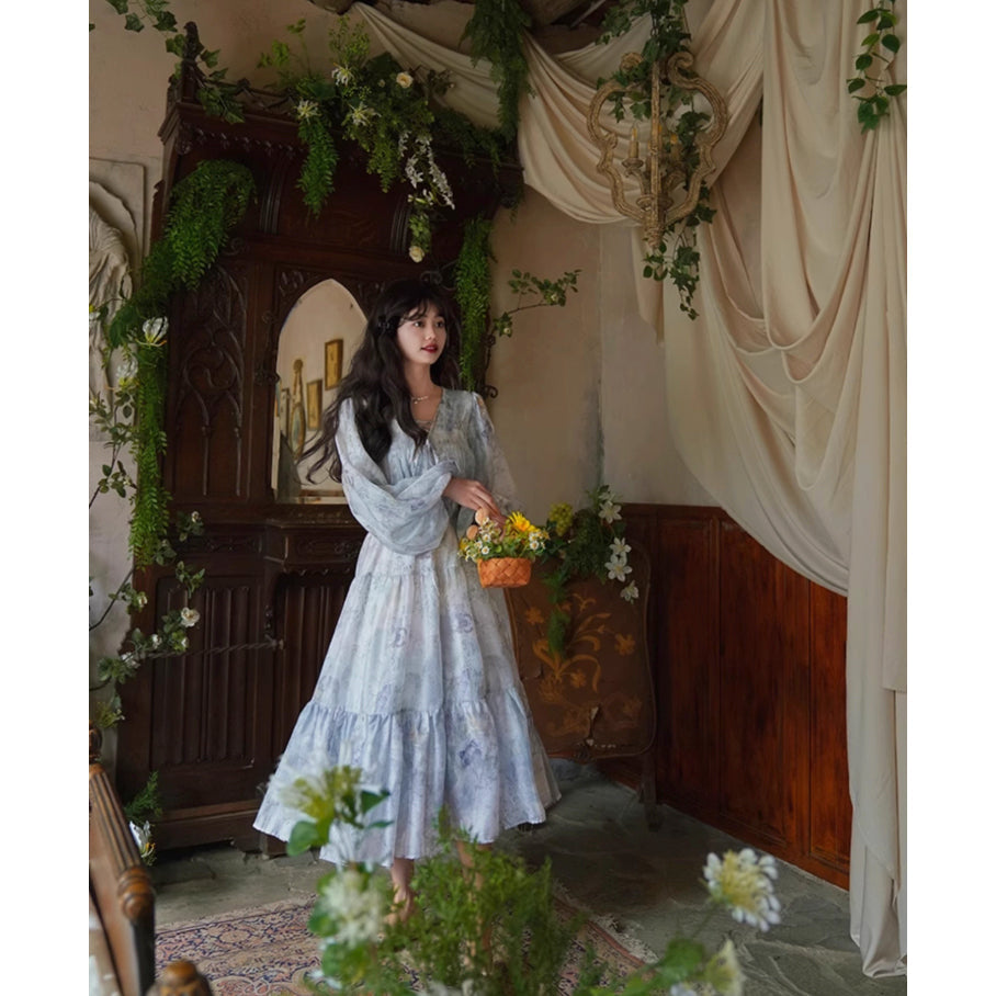 灰霧の花鳥画ワンピース