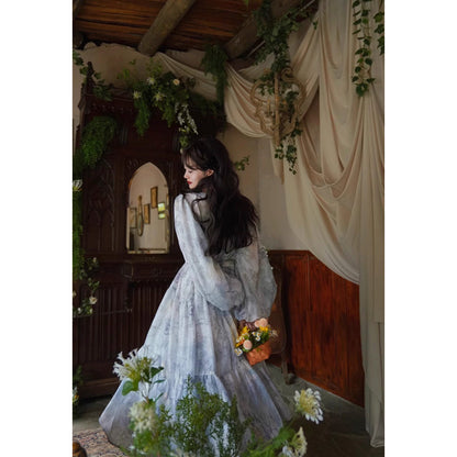 灰霧の花鳥画ワンピース