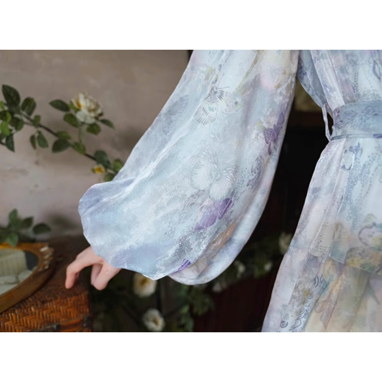 灰霧の花鳥画ワンピース