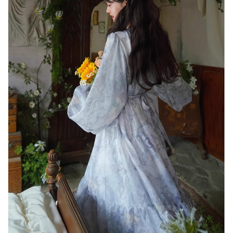 灰霧の花鳥画ワンピース