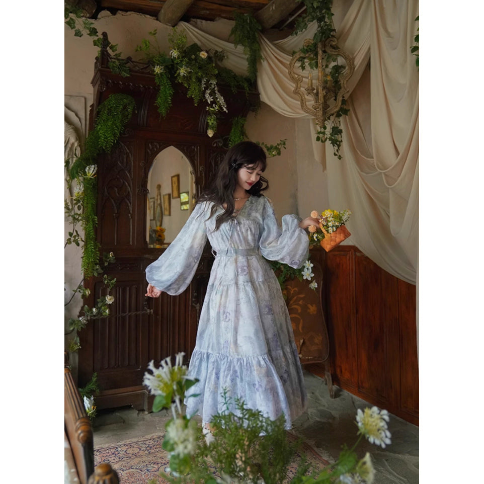 灰霧の花鳥画ワンピース