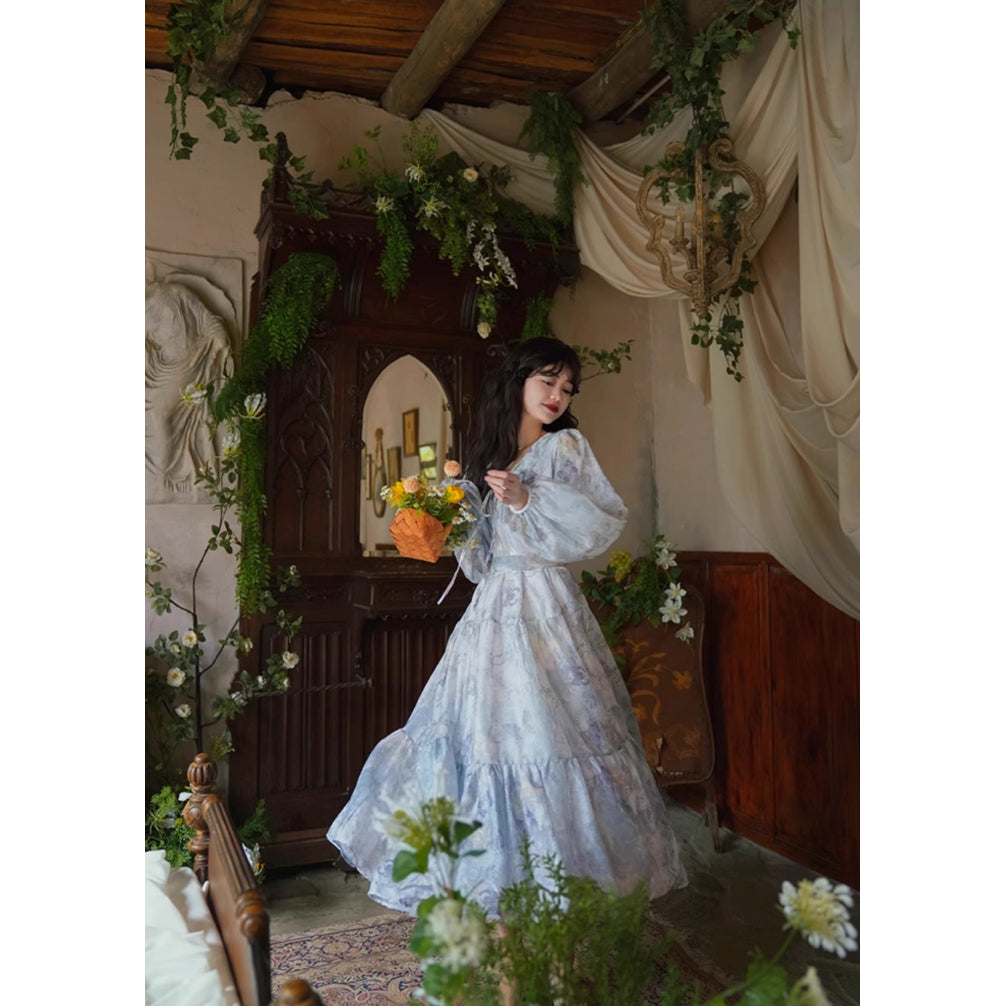 灰霧の花鳥画ワンピース