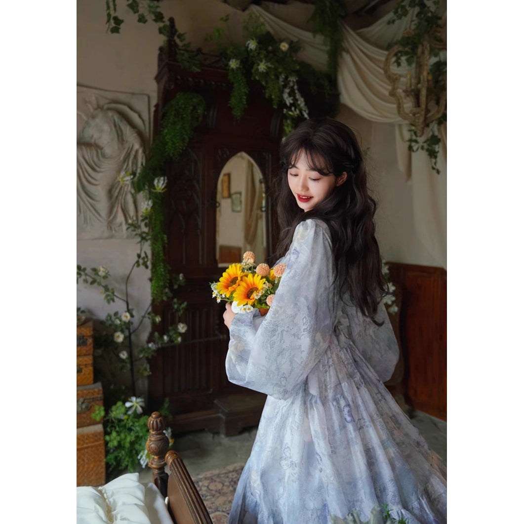 灰霧の花鳥画ワンピース