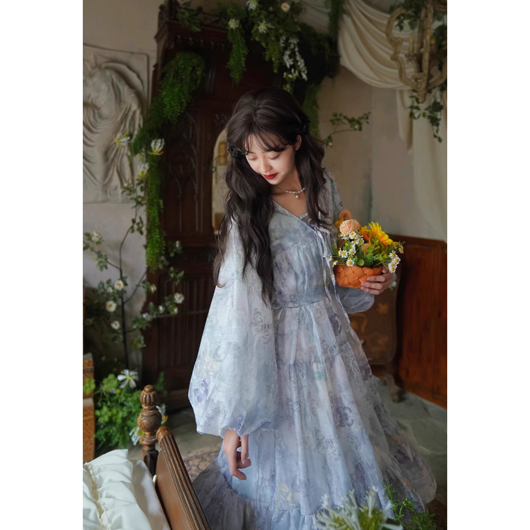 灰霧の花鳥画ワンピース