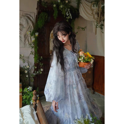 灰霧の花鳥画ワンピース