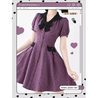 映画女優の水玉柄クラシカルワンピース - Deep Purple