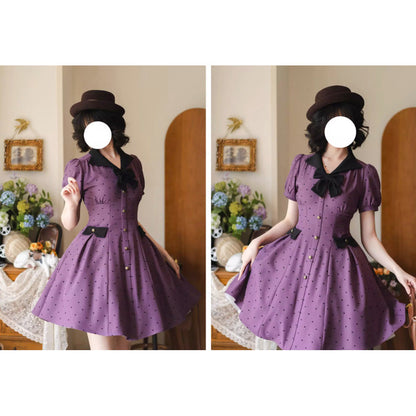 映画女優の水玉柄クラシカルワンピース - Deep Purple