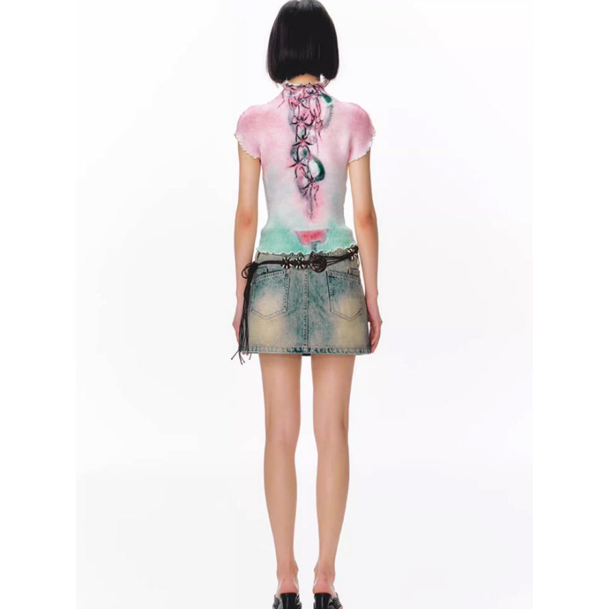 水彩の抽象画ハイネックトップス