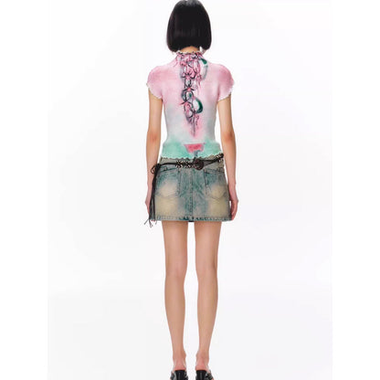 水彩の抽象画ハイネックトップス