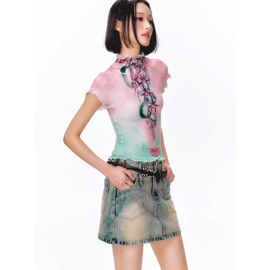 水彩の抽象画ハイネックトップス