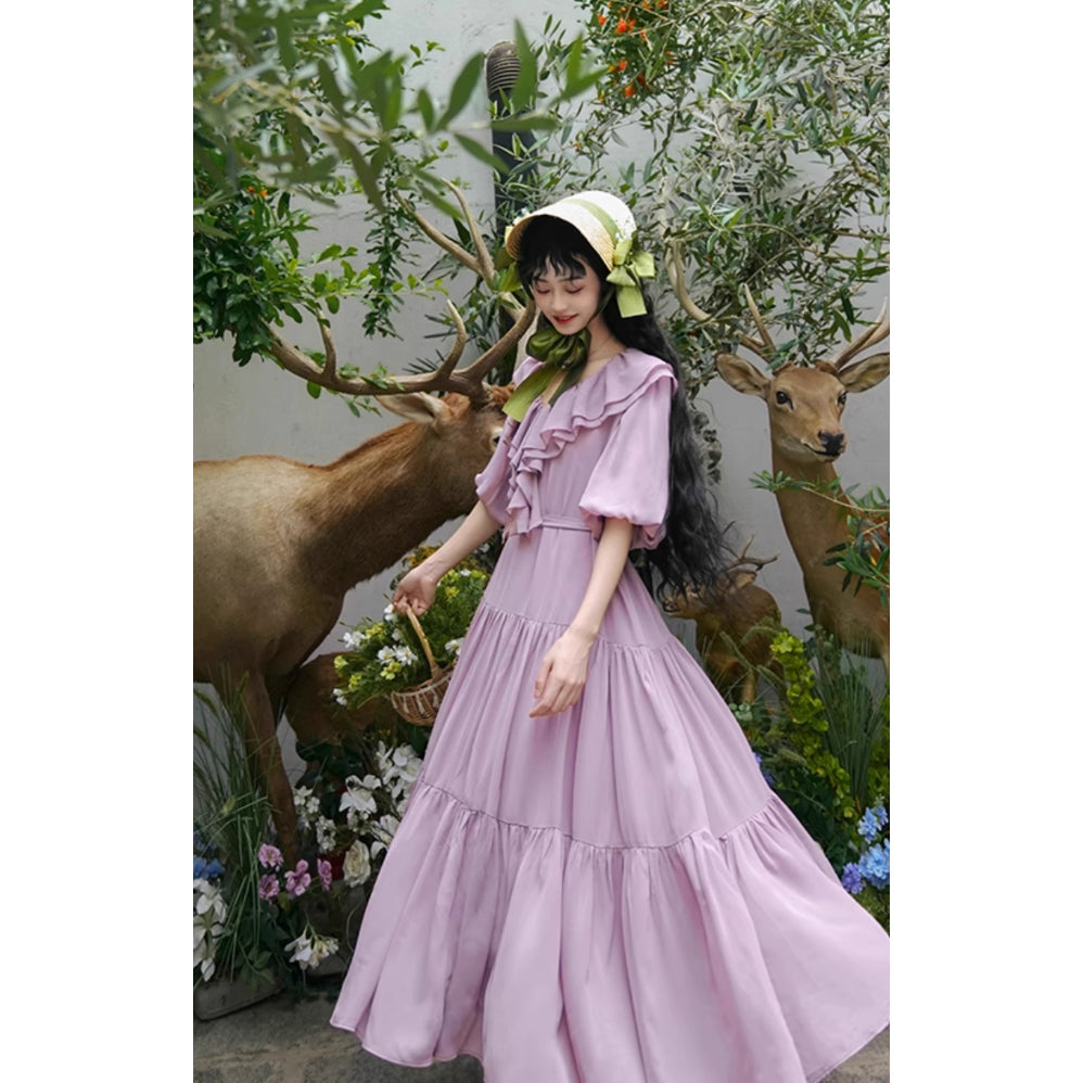 霧紫のお嬢様のロングワンピース