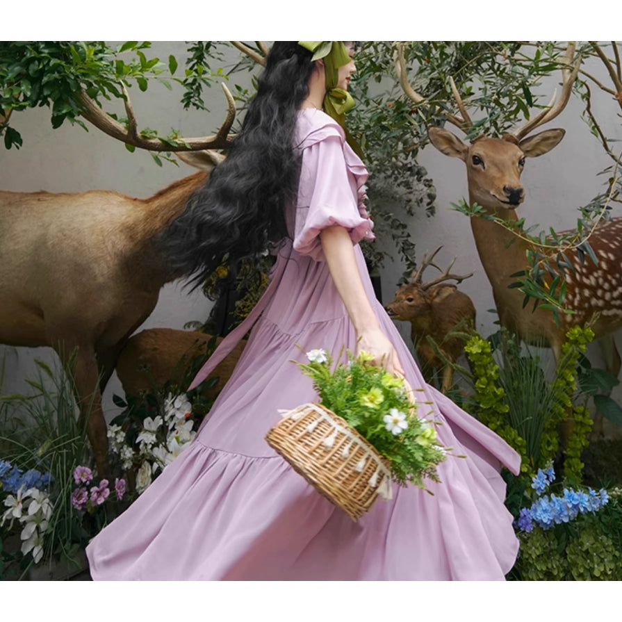 霧紫のお嬢様のロングワンピース