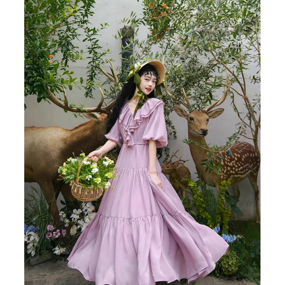 霧紫のお嬢様のロングワンピース