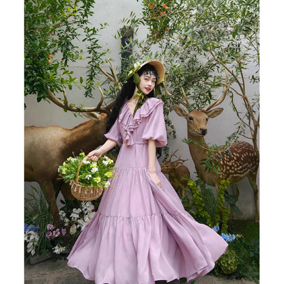 霧紫のお嬢様のロングワンピース