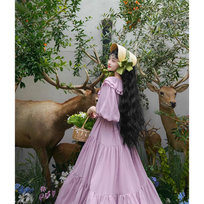 霧紫のお嬢様のロングワンピース