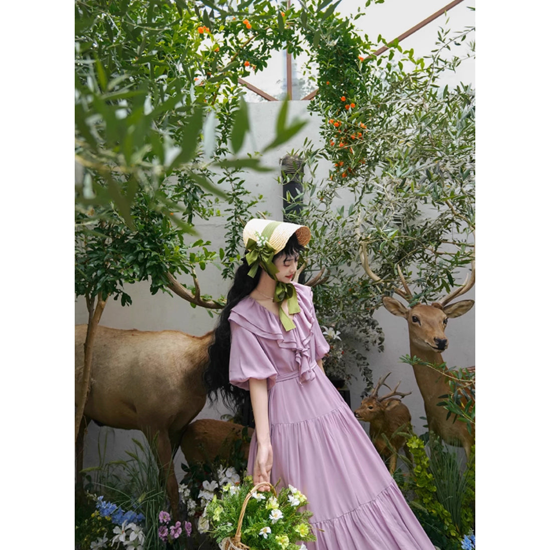 霧紫のお嬢様のロングワンピース