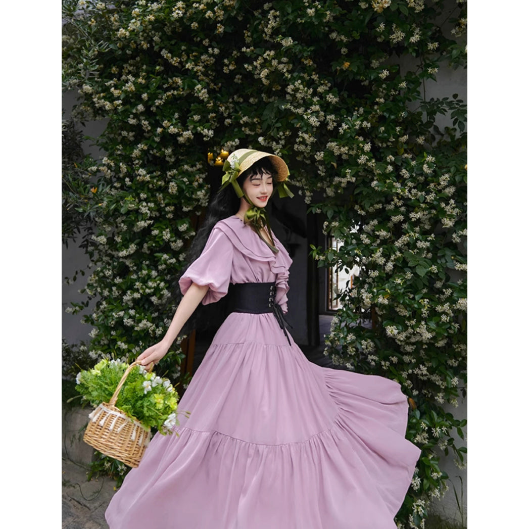 霧紫のお嬢様のロングワンピース