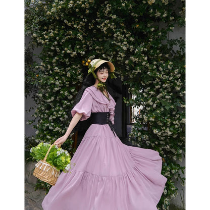 霧紫のお嬢様のロングワンピース