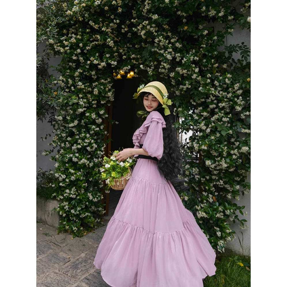 霧紫のお嬢様のロングワンピース