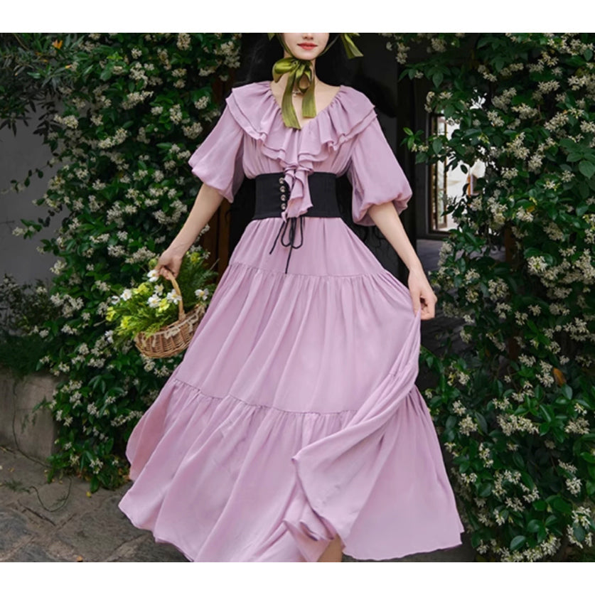 霧紫のお嬢様のロングワンピース