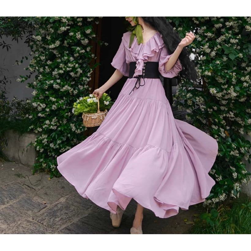 霧紫のお嬢様のロングワンピース