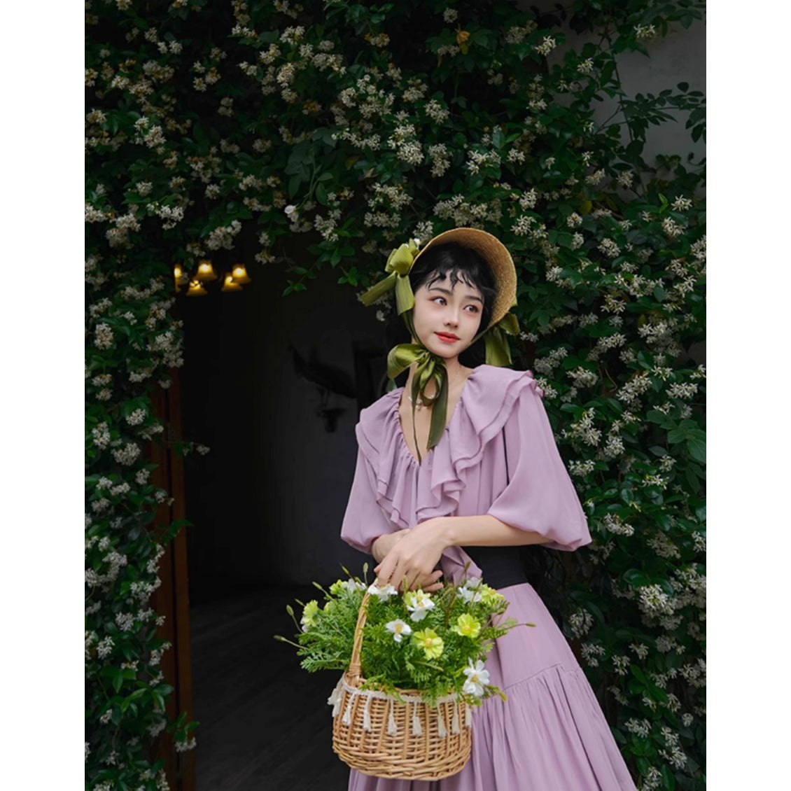 霧紫のお嬢様のロングワンピース