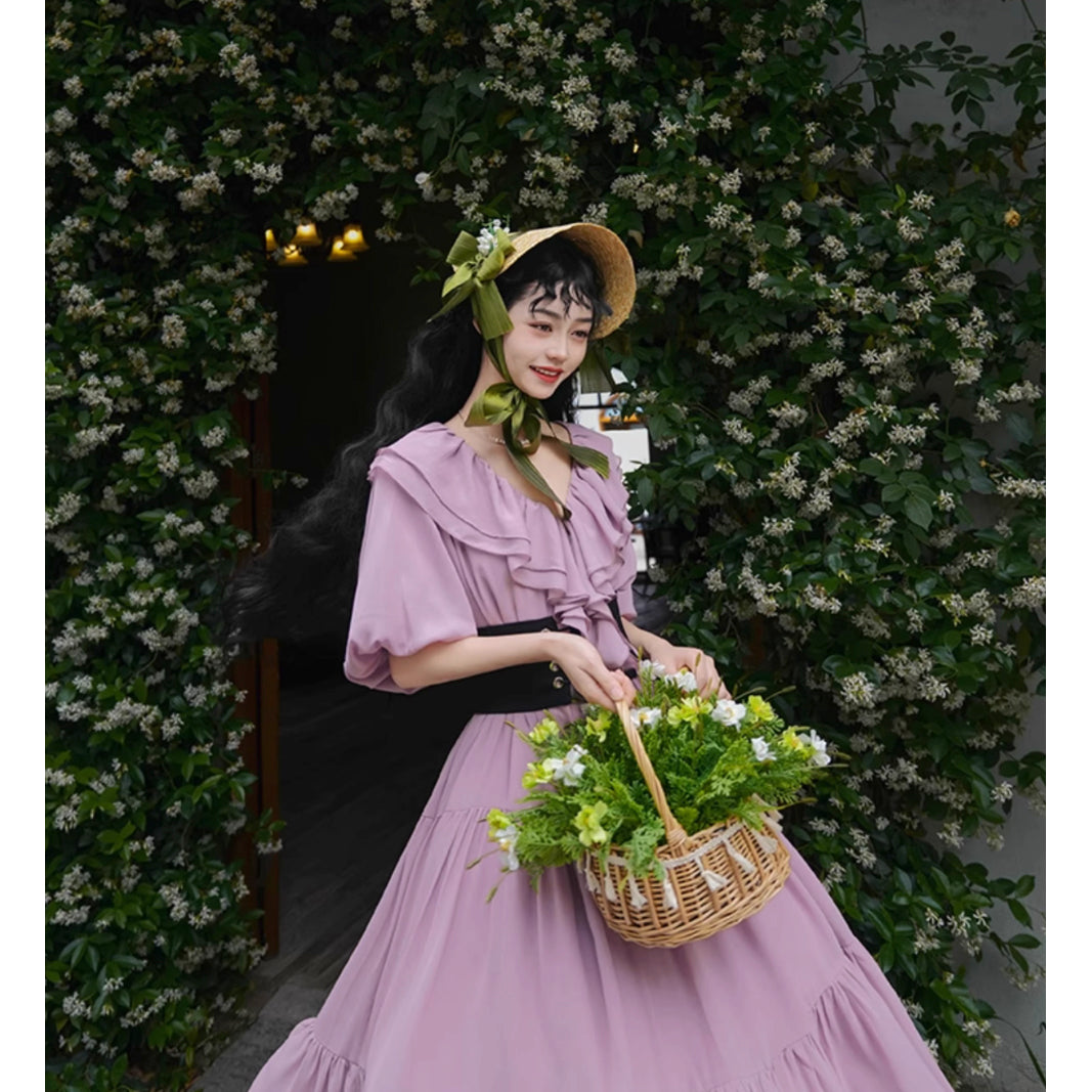 霧紫のお嬢様のロングワンピース