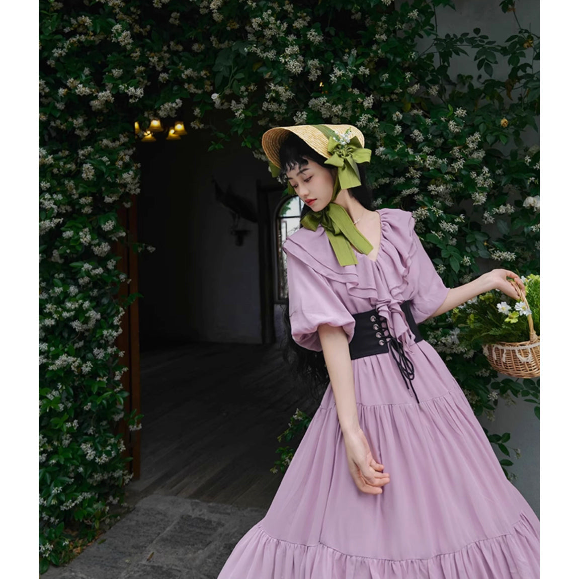 霧紫のお嬢様のロングワンピース