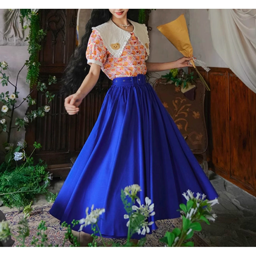 紺青の瑠璃色アンブレラスカート