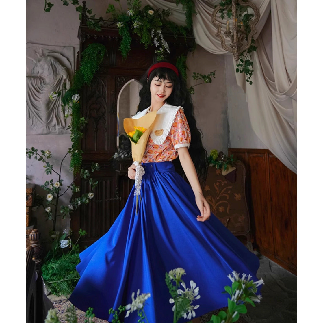 紺青の瑠璃色アンブレラスカート