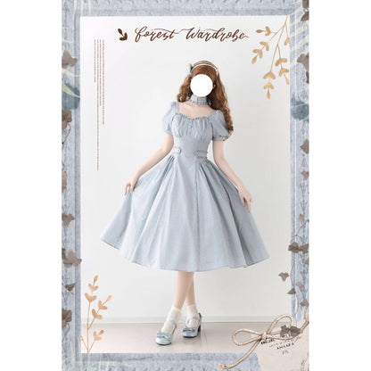 英国のお嬢様のクラシカルストライプワンピース - Ice Blue