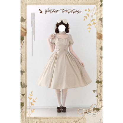 英国のお嬢様のクラシカルストライプワンピース - Sand Beige