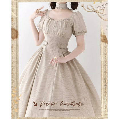 英国のお嬢様のクラシカルストライプワンピース - Sand Beige