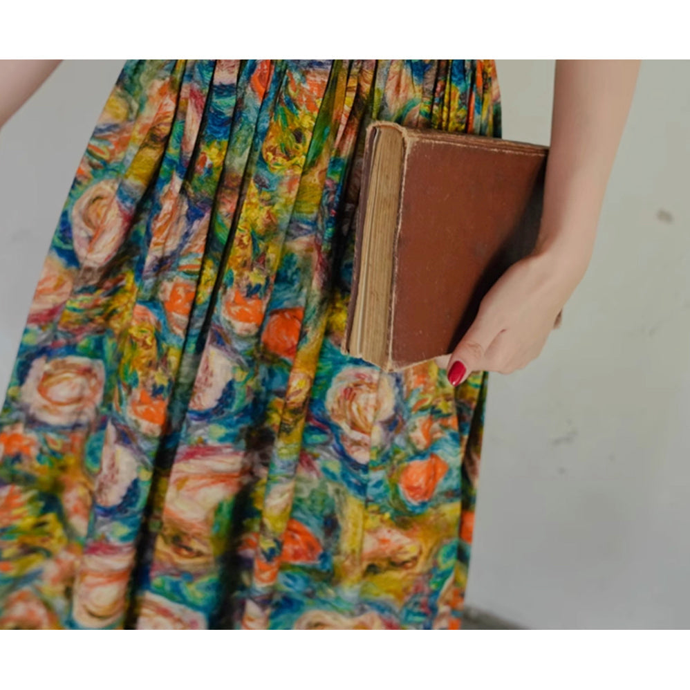 薔薇の花の油彩画キャミソールワンピース