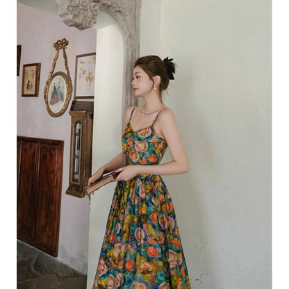 薔薇の花の油彩画キャミソールワンピース