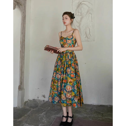 薔薇の花の油彩画キャミソールワンピース