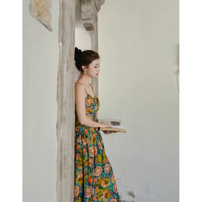 薔薇の花の油彩画キャミソールワンピース