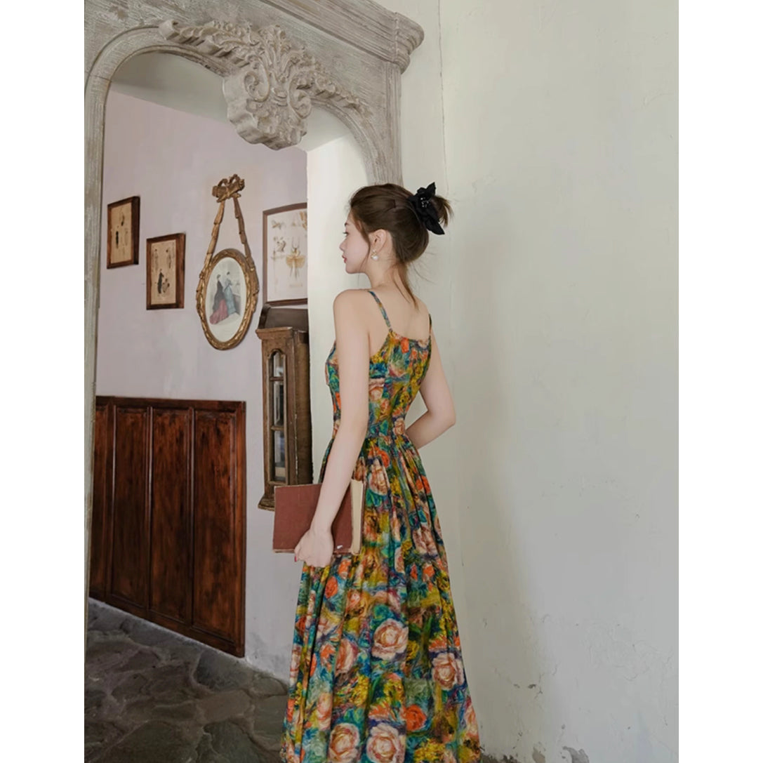 薔薇の花の油彩画キャミソールワンピース