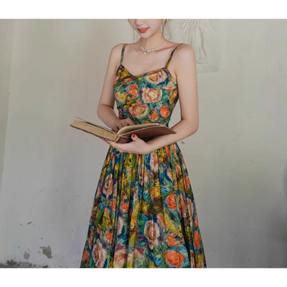 薔薇の花の油彩画キャミソールワンピース