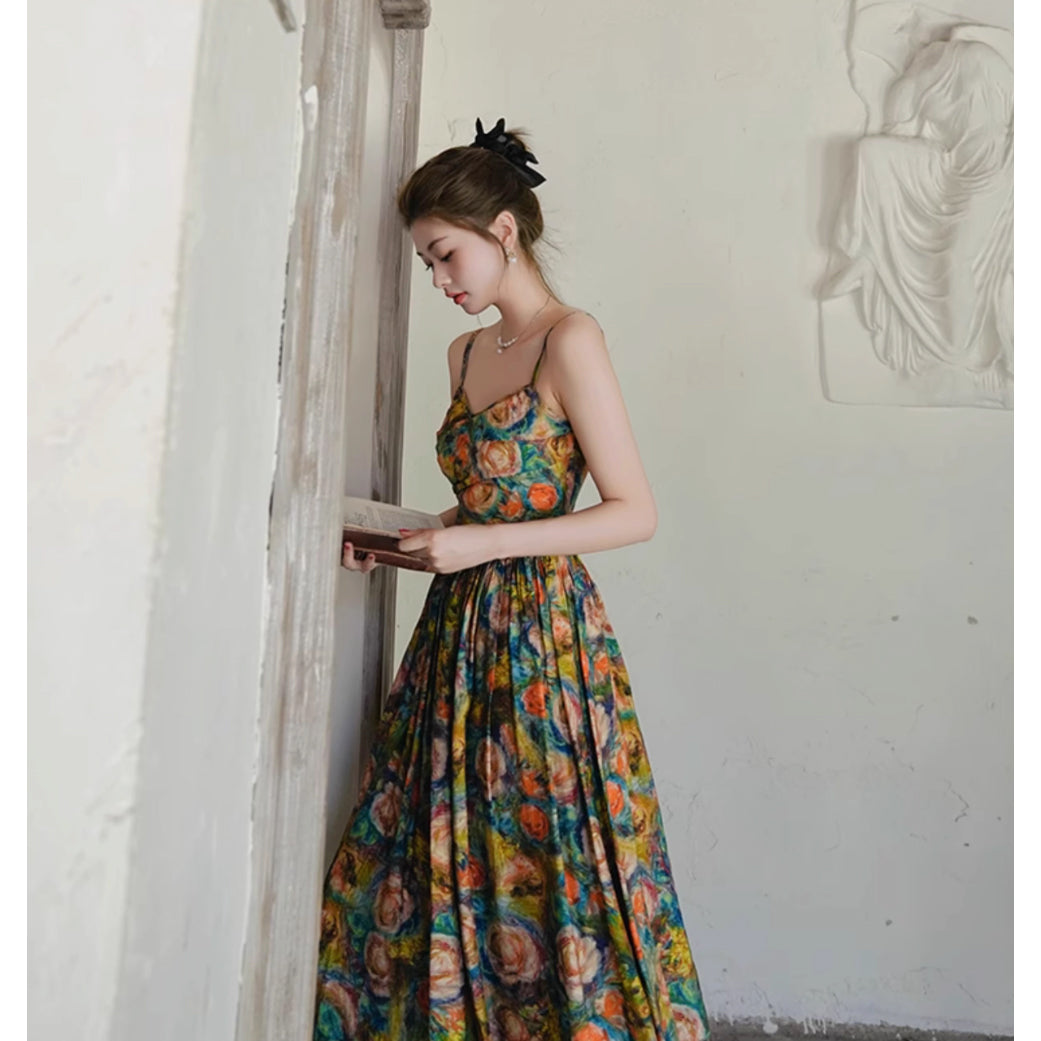 薔薇の花の油彩画キャミソールワンピース