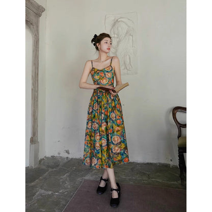 薔薇の花の油彩画キャミソールワンピース